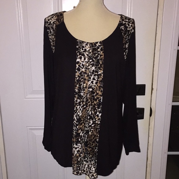 Allison Daley Ladies Long Sleeve Top Black Animal Print Lace Accents Size Large - Picture 7 of 9
